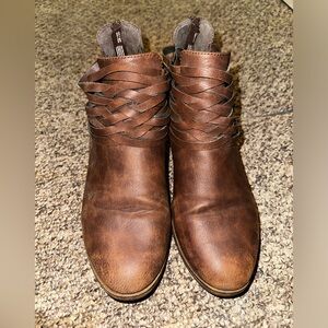 Brown faux leather ankle boots